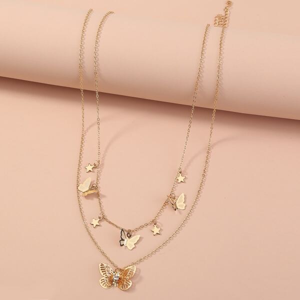 

2pcs Butterfly Tassel Necklace, Gold
