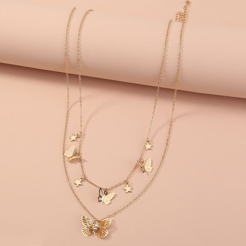 

2pcs Butterfly Tassel Necklace, Gold