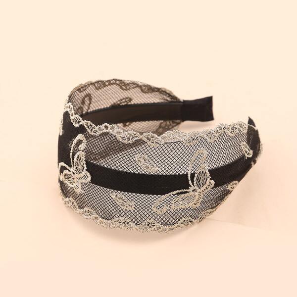 

Butterfly Lace Hair Hoop, Black and white