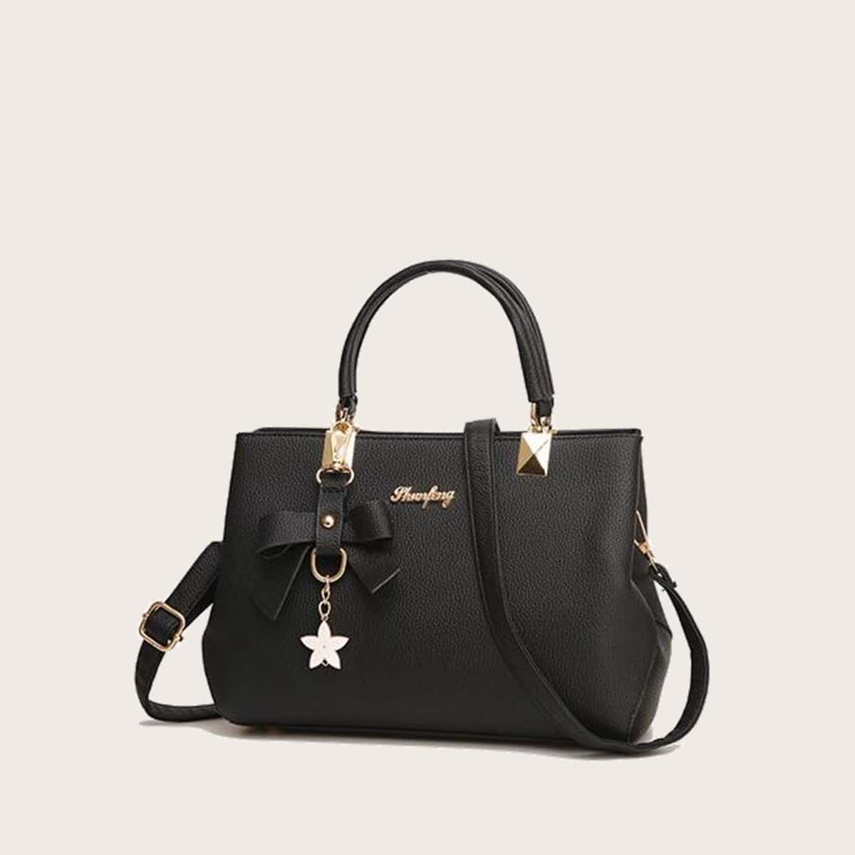 

Bow Decor Satchel Bag, Black
