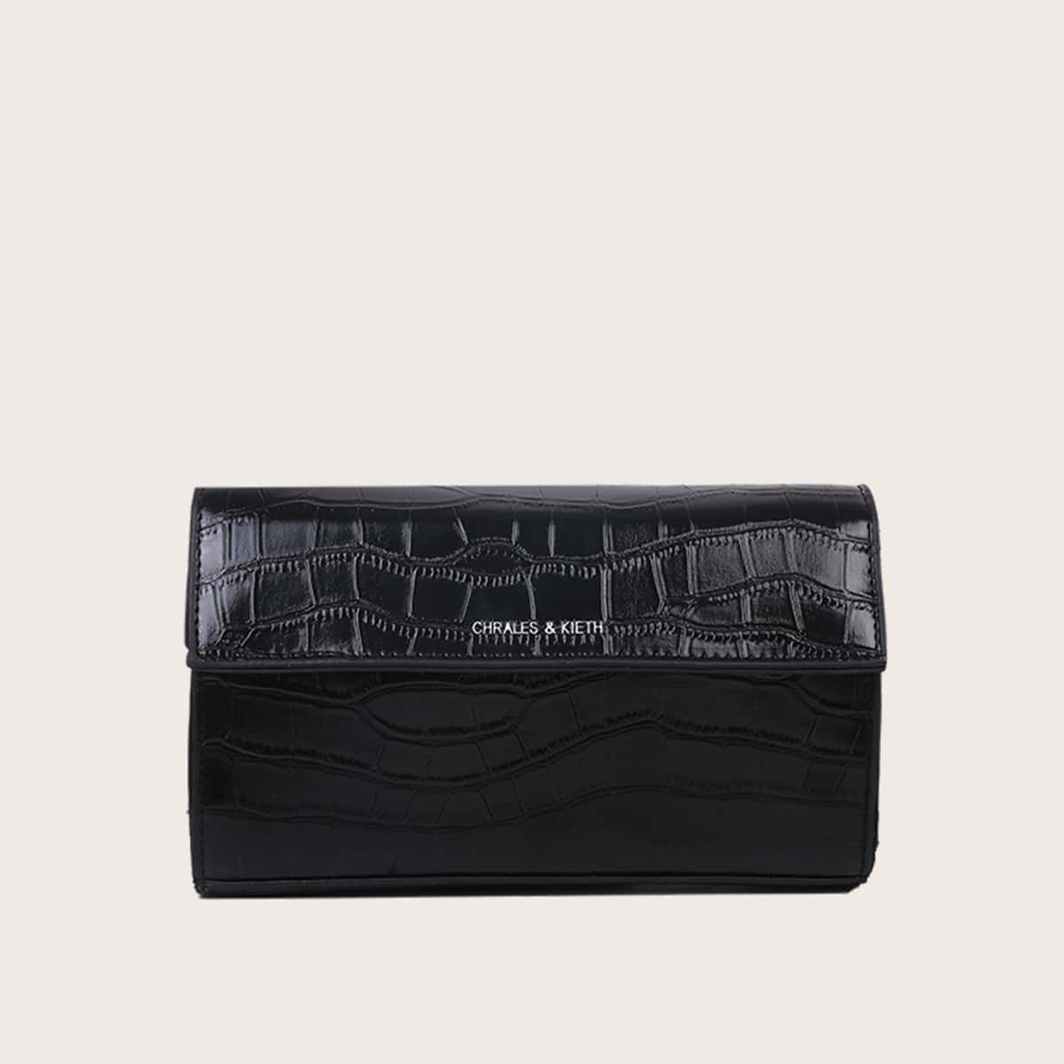 

Croc Embossed Flap Crossbody Bag, Black