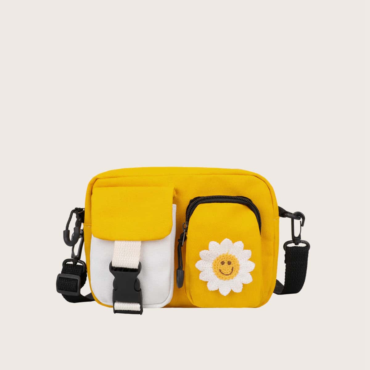 

Floral Pocket Front Crossbody Bag, Yellow