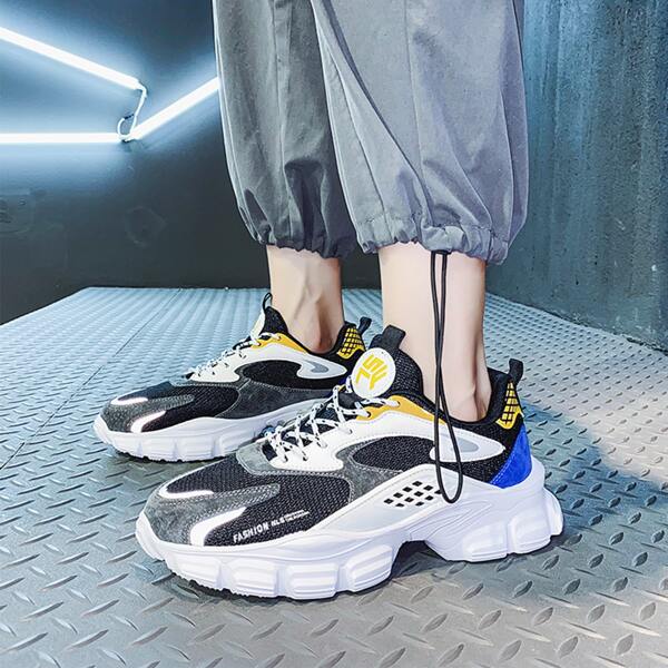 

Men Letter Graphic Chunky Sneakers, Blue