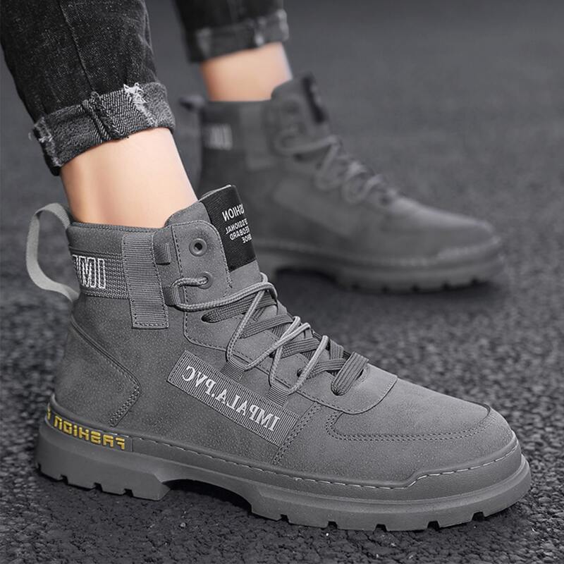 

Guys Letter Graphic Combat Boots, Grey