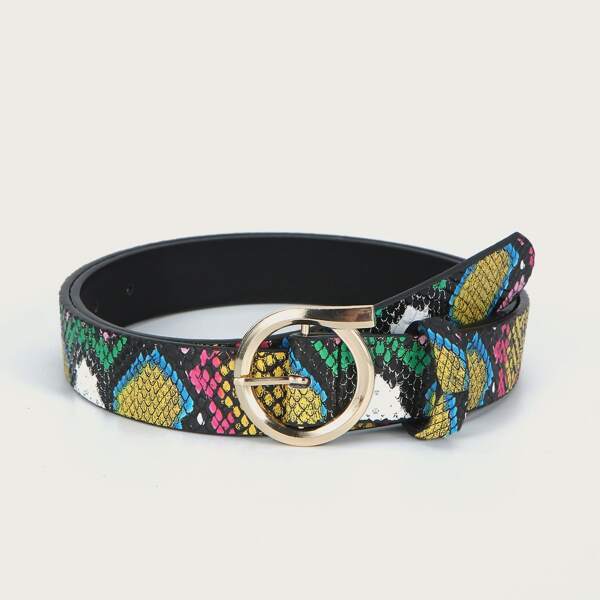 

Snakeskin Pattern Metal Buckle Belt, Multicolor