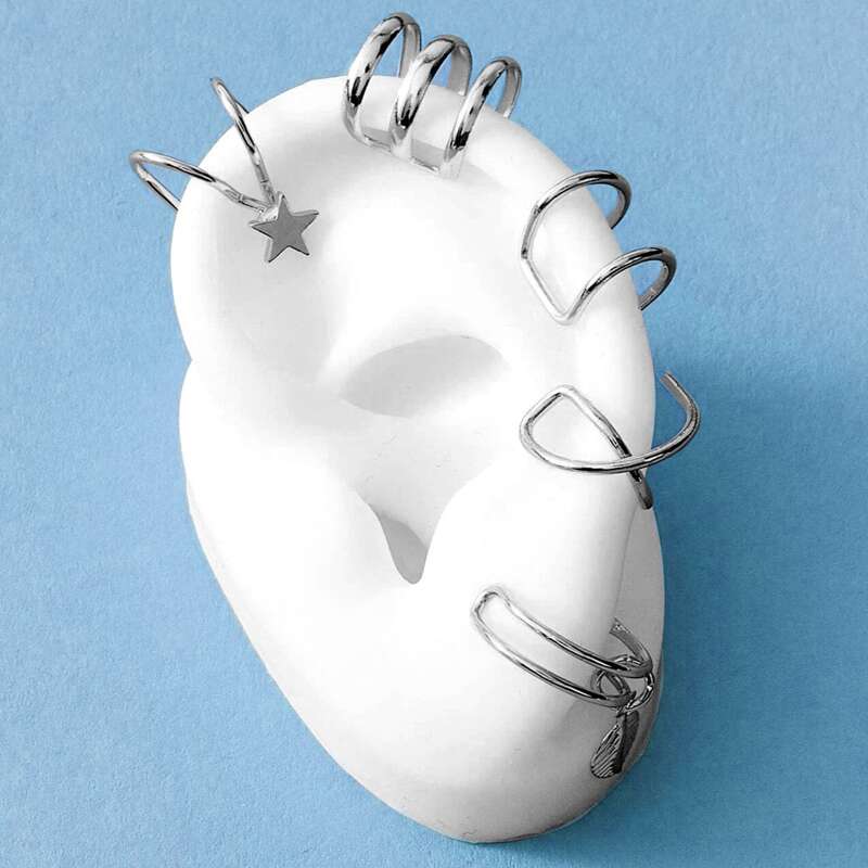

5pcs Star & Leaf Decor Ear Cuff, Silver