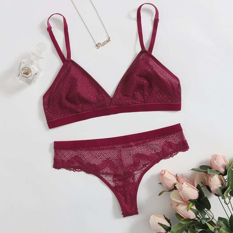 

Lace Thong Lingerie Set, Rose red