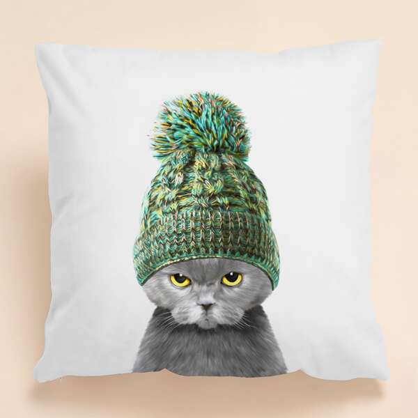 

Cat Print Cushion Cover Without Filler, Multicolor