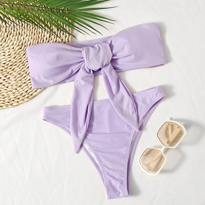 

Knot Front Bandeau Bikini Swimsuit, Lilac purple