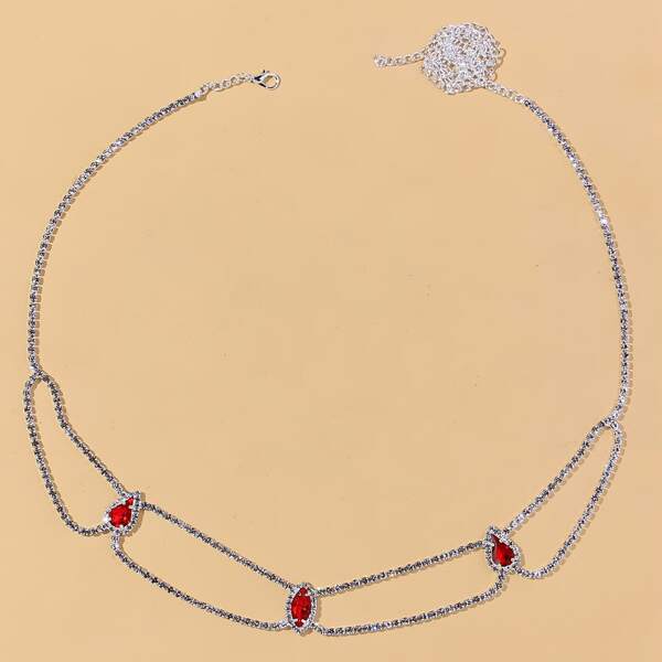 

Rhinestone Decor Double Layered Waist Chain, Silver