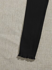 Muchica Lettuce Trim Knot Front Rib-knit Tee - Black - View 5