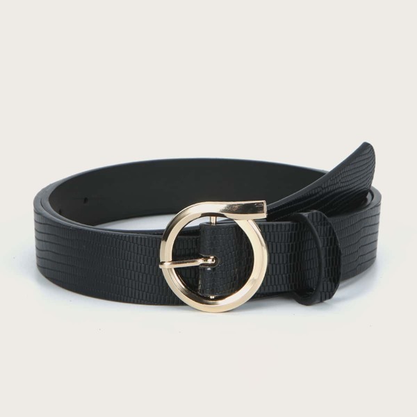 

Lizard Embossed Round Buckle Belt, Black