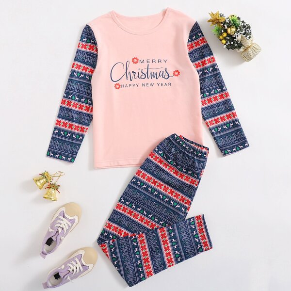 

Girls Christmas Print Tee With Pants, Multicolor