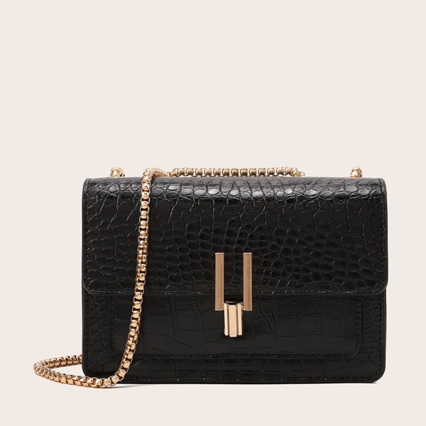 

Crocodile Chain Crossbody Bag, Black