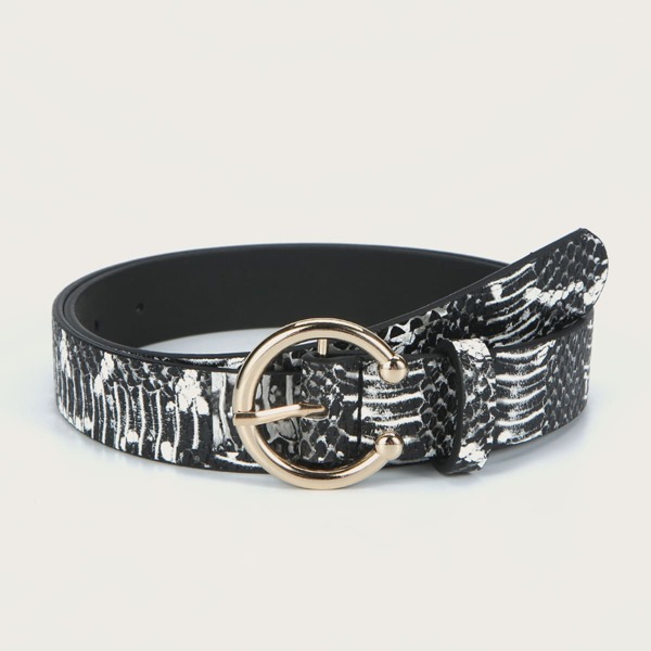 

Graphic Round Metal Buckle Belt, Multicolor