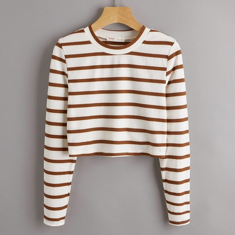 

Striped Ribbed Crop Tee, Multicolor