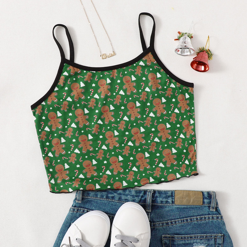 

Christmas Gingerbread Man Print Crop Cami, Multicolor