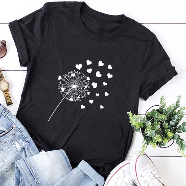 

Plus Dandelion & Heart Print Tee, Black
