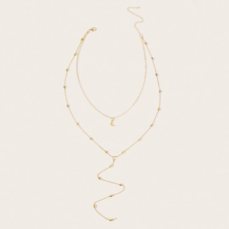 

Moon & Bead Decor Layered Necklace, Gold
