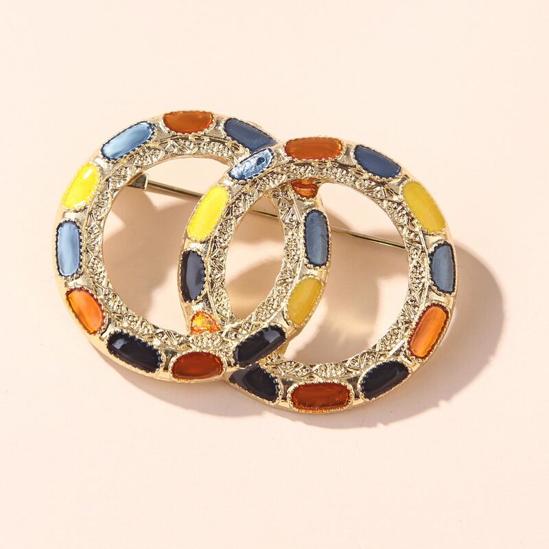 

Double Ring Design Brooch, Multicolor