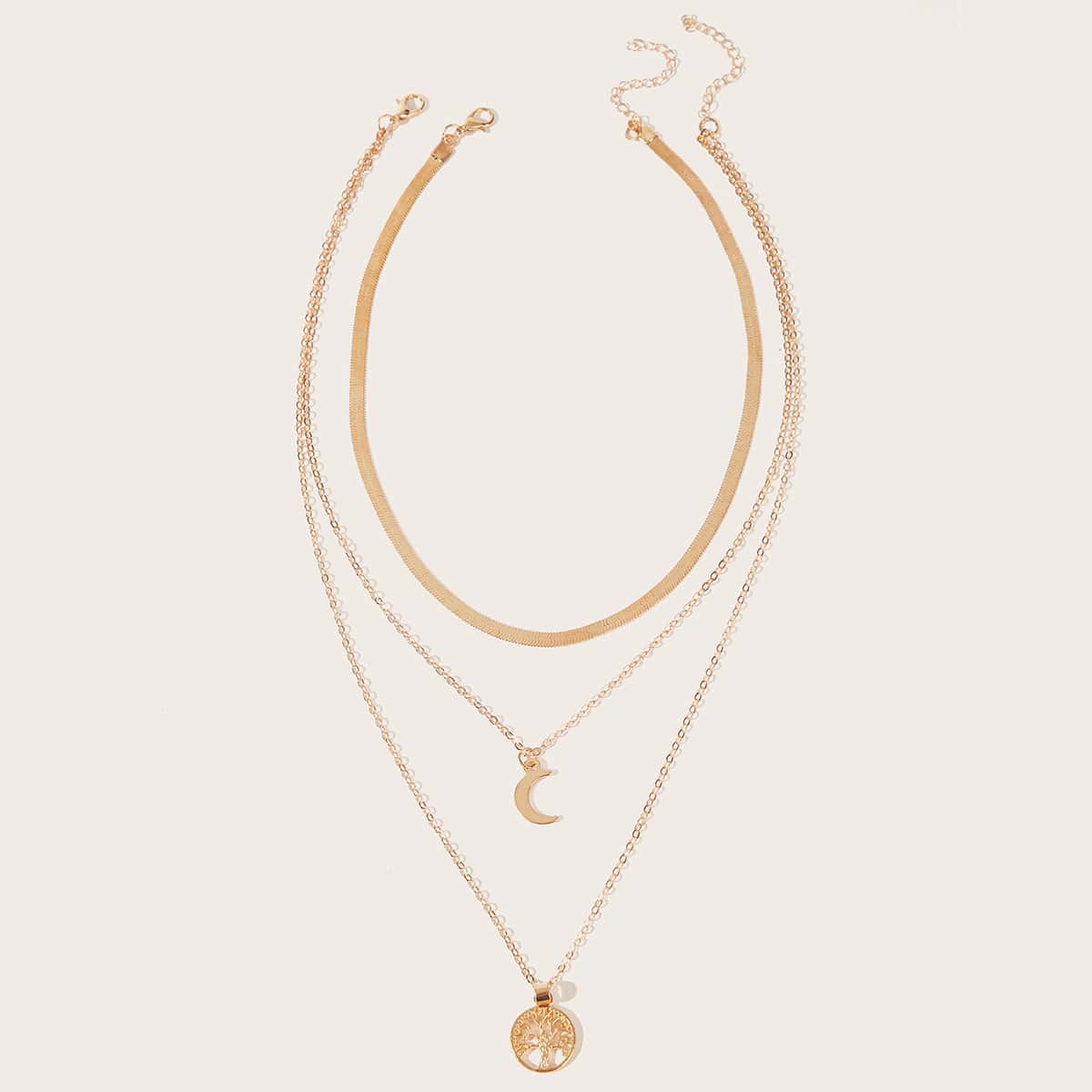 

2pcs Tree & Moon Pendant Chain Necklace, Gold