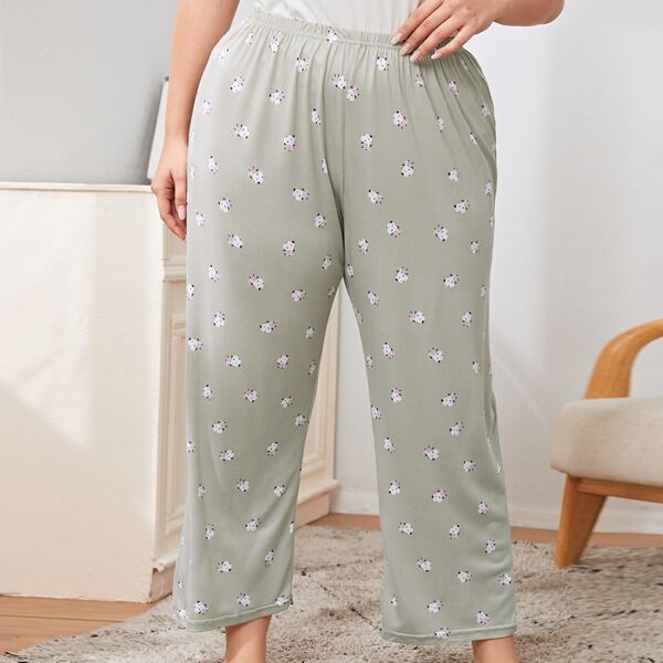 

Plus Allover Cartoon Graphic Sleep Pants, Mint green