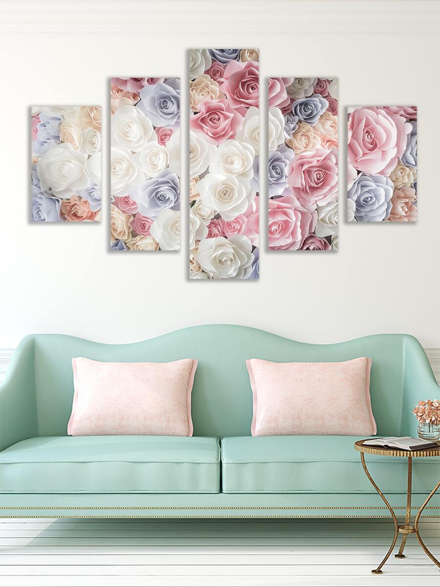 5pcs Flower Print Wall Painting Without Frame - Multicolor - View 1