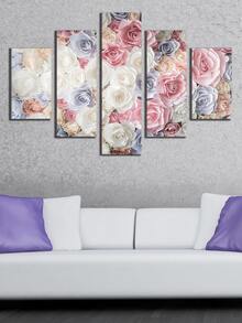 5pcs Flower Print Wall Painting Without Frame - Multicolor - View 3