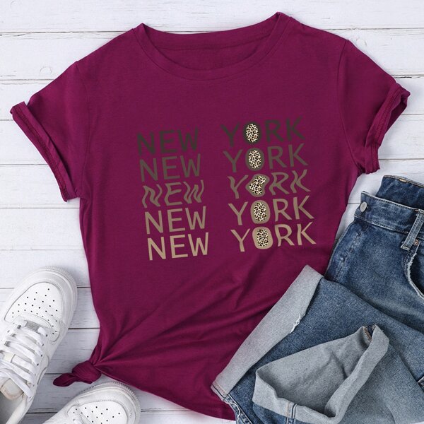 

Letter And Leopard Print Tee, Burgundy