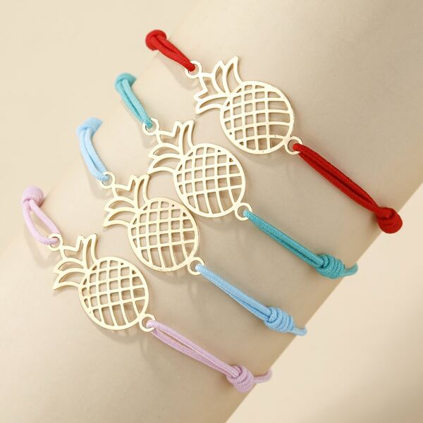 

4pcs Girls Hollow Pineapple Decor Bracelet, Multicolor