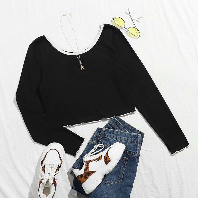 

Contrast Binding Crop Tee, Black