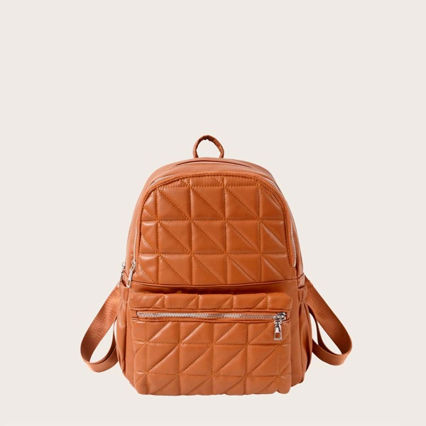 

Quilted Zip Front Backpack, Brown