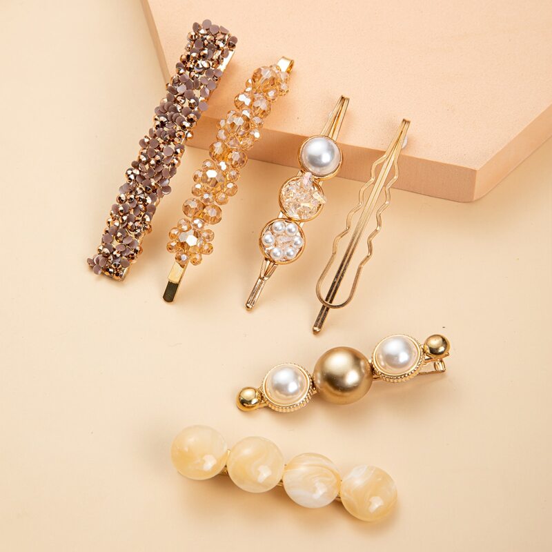 

6pcs Faux Pearl & Crystal Decor Hair Clip, Multicolor