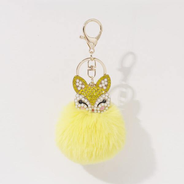 

Fox & Pom Pom Charm Keychain, Yellow