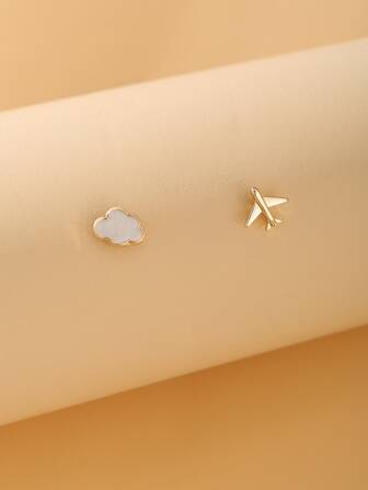 17KM 1pair Aircraft & Cloud Stud Earrings
