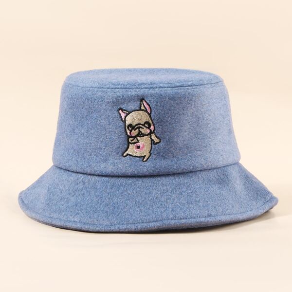 

Men Dog Embroidery Bucket Hat, Blue
