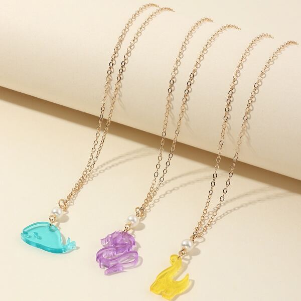 

3pcs Girls Cartoon Pendant Necklace, Multicolor