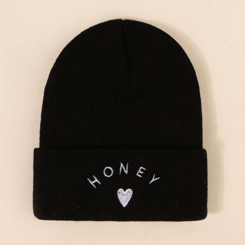 

Guys Letter Embroidery Knit Beanie, Black