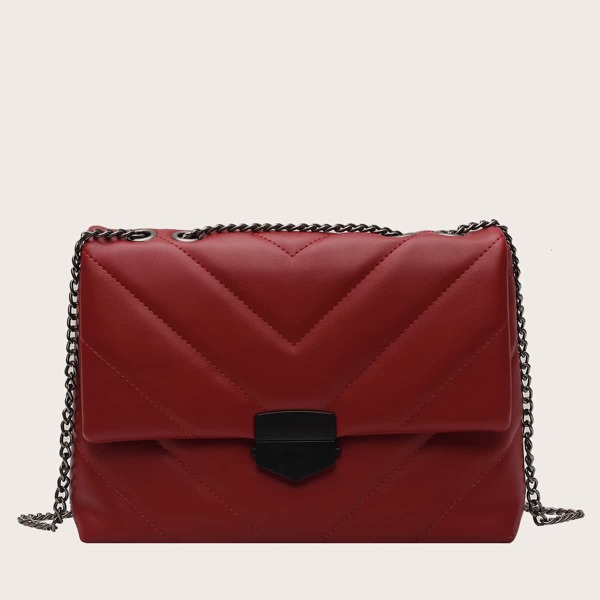 

Stitch Detail Flap Chain Shoulder Bag, Red