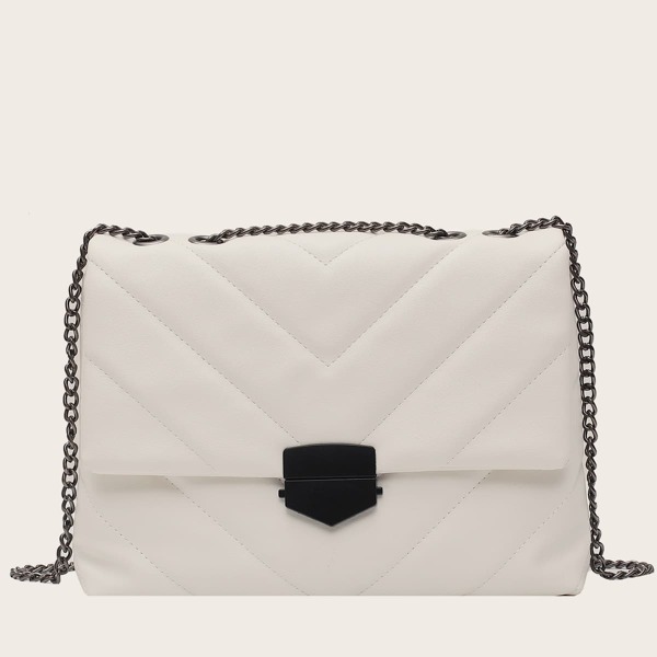 

Stitch Detail Flap Chain Shoulder Bag, White