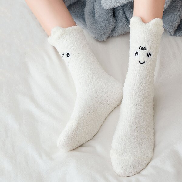 

Cartoon Graphic Fuzzy Socks, White