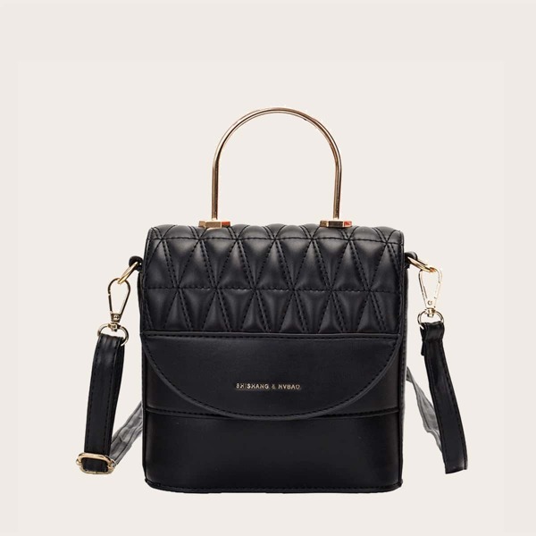 

Quilted Flap Satchel Bag, Black