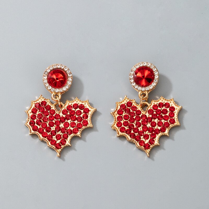 

Rhinestone Heart Drop Earrings, Red