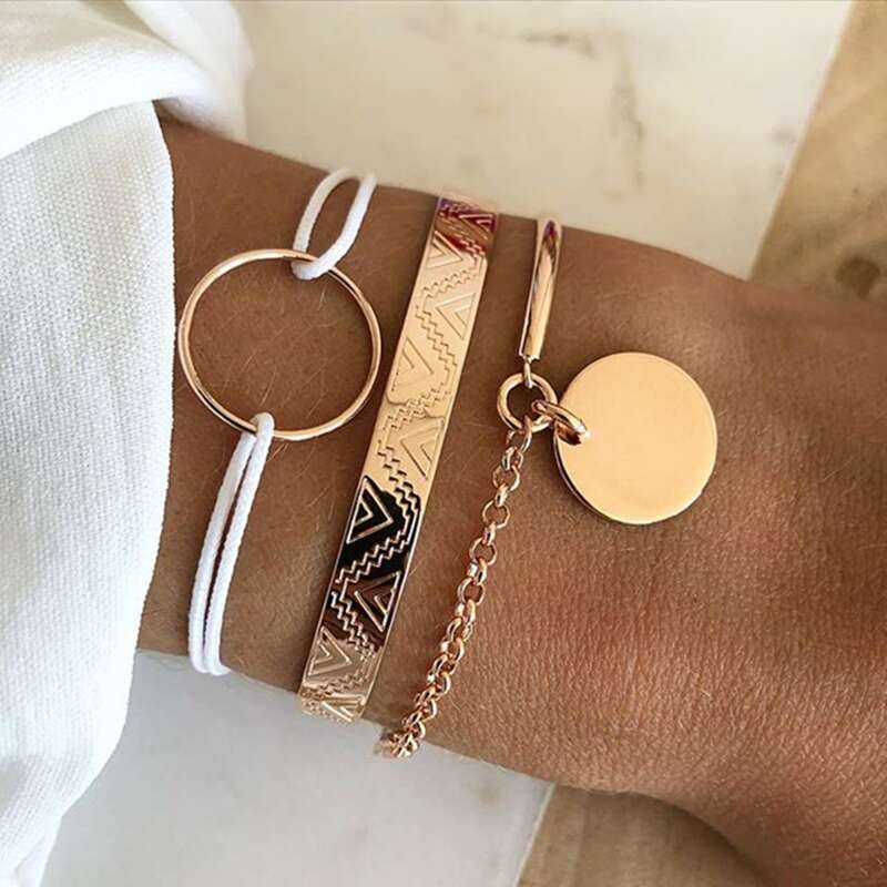 

3pcs Disc Charm Bracelet, Multicolor