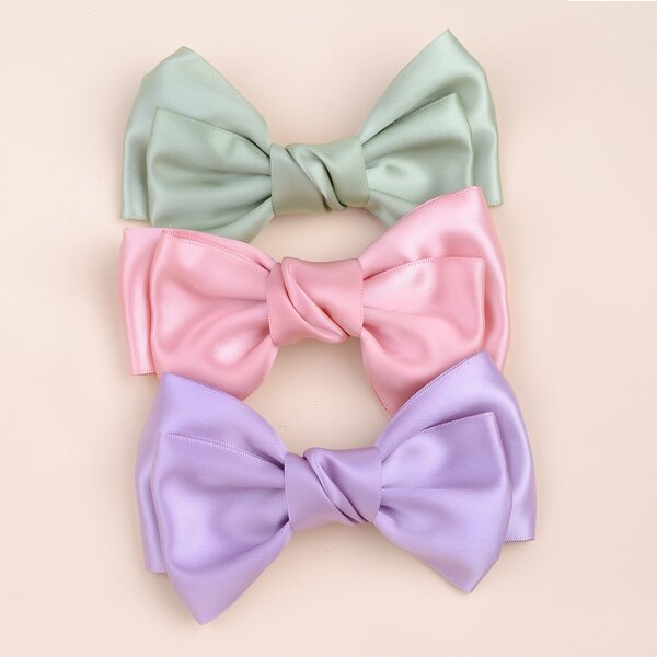 

3pcs Toddler Girls Plain Bow Decor Hair Clip, Multicolor