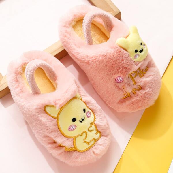 

Toddler Girls Cartoon Patch Fluffy Slippers, Pink