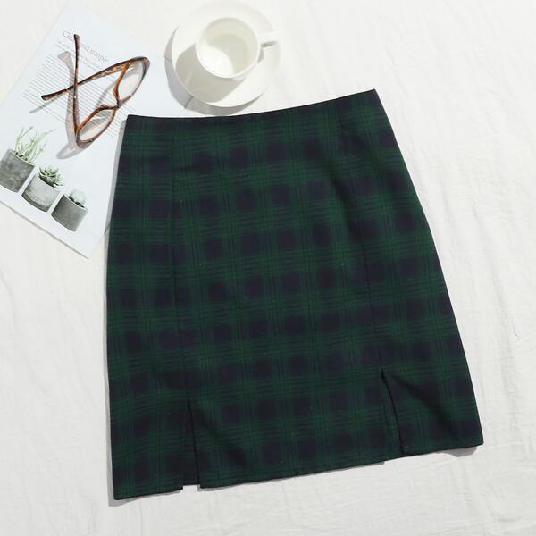 

Plus M-slit Hem Plaid Skirt, Multicolor