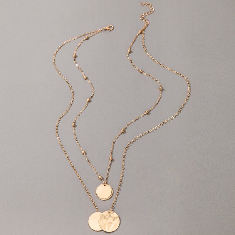 

Coin Pendant Layered Chain Necklace, Gold