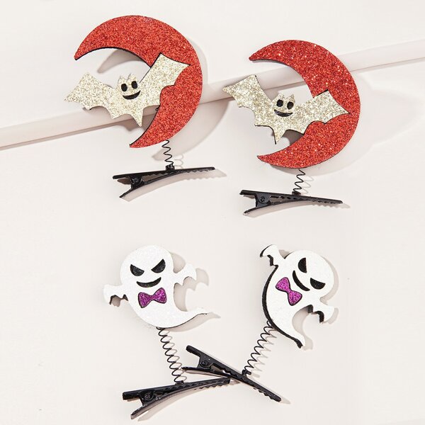

4pcs Halloween Bat Decor Hair Clip, Multicolor