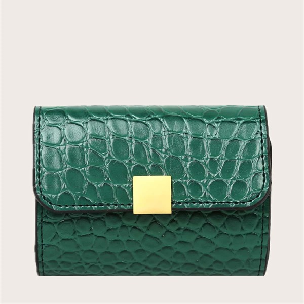 

Croc Embossed Fold Over Purse, Green